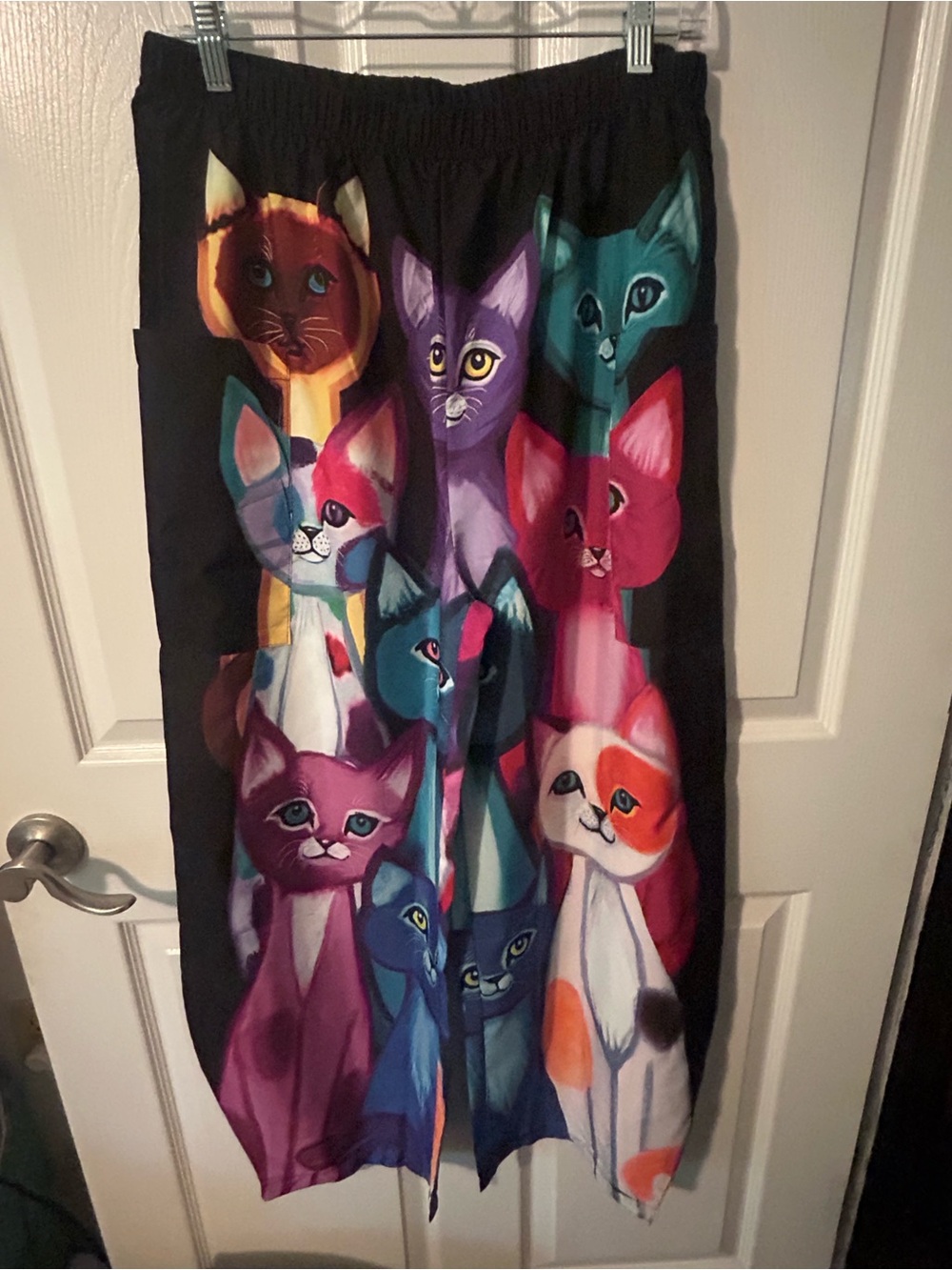 Colorful Cats Printed Pet-Themed wide leg pants - Black Multicolor
